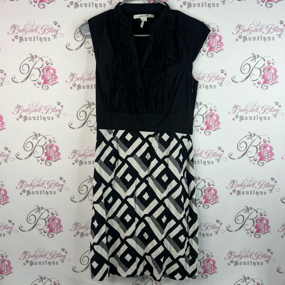 Max & Cleo dress ruffle detail geometric Black and White Patterned Midi Dress